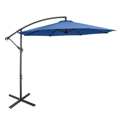 10FT Offset Umbrella with 8 Ribs Cantilever and Cross Base Tilt Adjustment-Blue