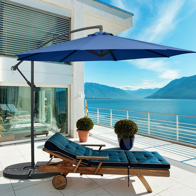 10FT Offset Umbrella with 8 Ribs Cantilever and Cross Base Tilt Adjustment-Blue