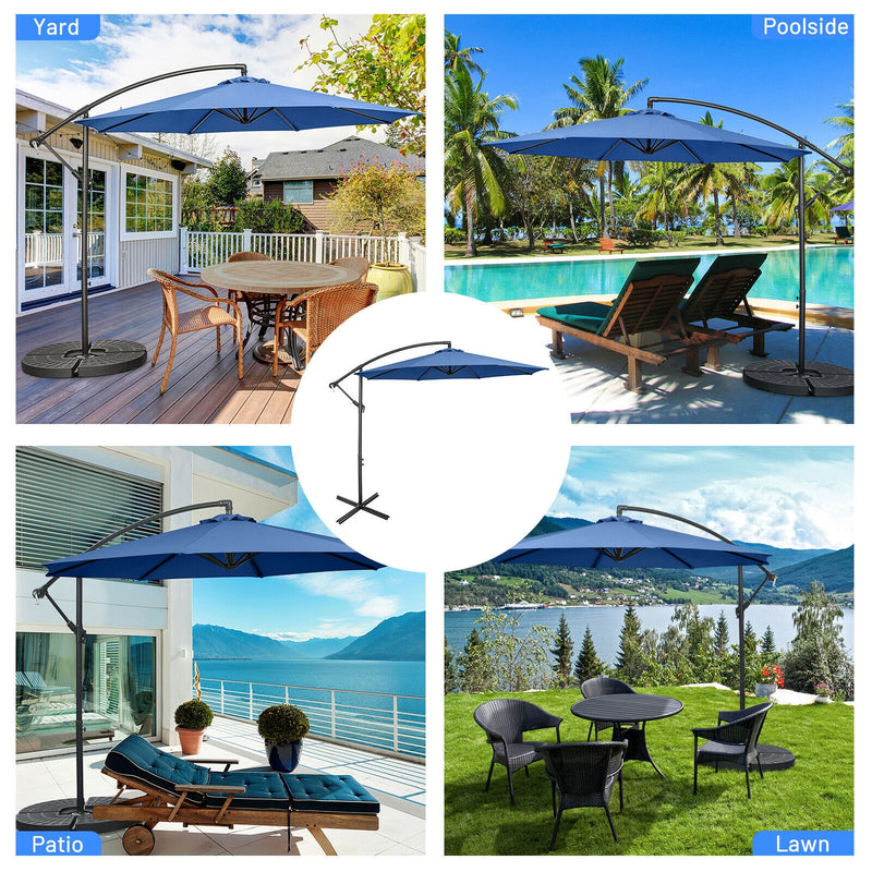 10FT Offset Umbrella with 8 Ribs Cantilever and Cross Base Tilt Adjustment-Blue