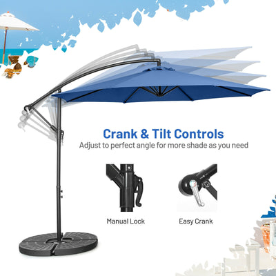 10FT Offset Umbrella with 8 Ribs Cantilever and Cross Base Tilt Adjustment-Blue