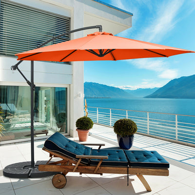 10FT Offset Umbrella with 8 Ribs Cantilever and Cross Base Tilt Adjustment-Orange