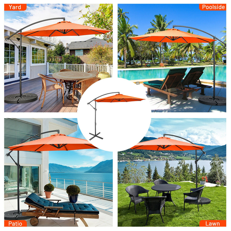 10FT Offset Umbrella with 8 Ribs Cantilever and Cross Base Tilt Adjustment-Orange