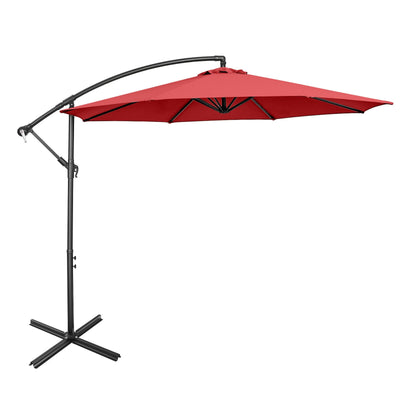 10FT Offset Umbrella with 8 Ribs Cantilever and Cross Base Tilt Adjustment-Red