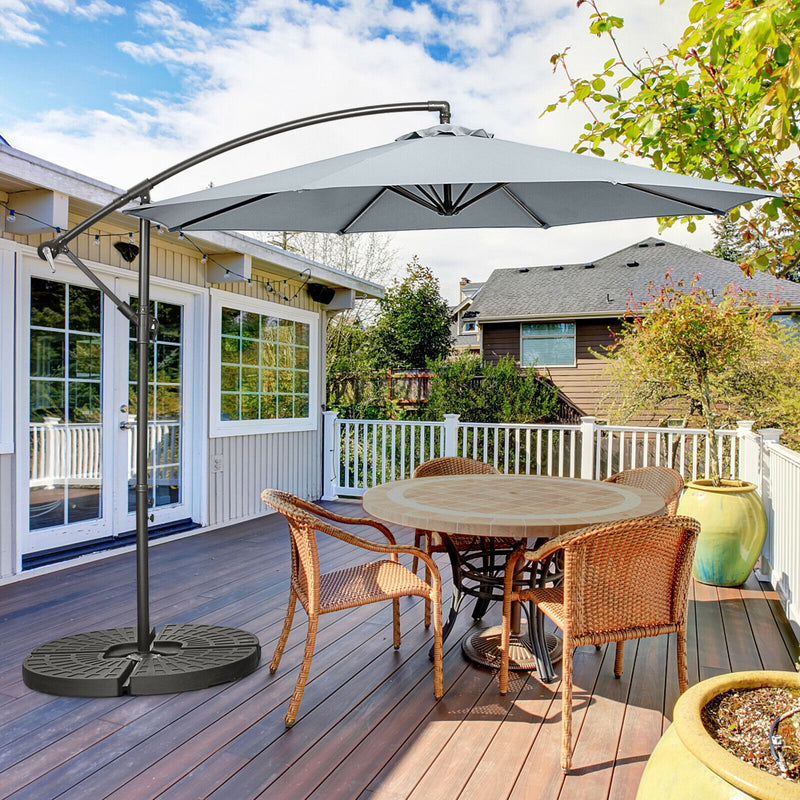 10FT Offset Umbrella with 8 Ribs Cantilever and Cross Base Tilt Adjustment-Gray