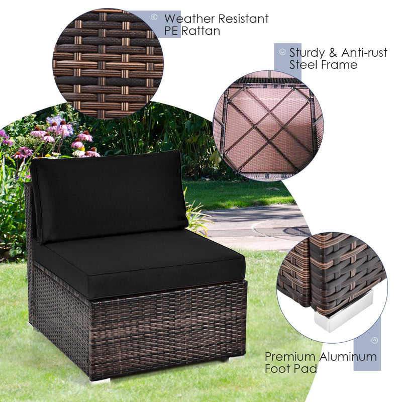 6 Pieces Patio Rattan Furniture Set with Cushions and Glass Coffee Table-Black