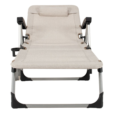 Beach Folding Chaise Lounge Recliner with 7 Adjustable Position-Beige