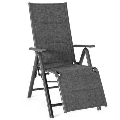 Aluminum Frame Adjustable Outdoor Foldable Reclining Padded Chair-Gray