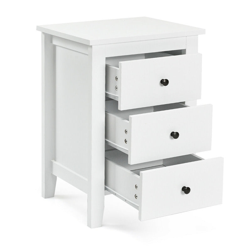 2 Pieces Nightstand End Beside Table with 3 Drawers-White