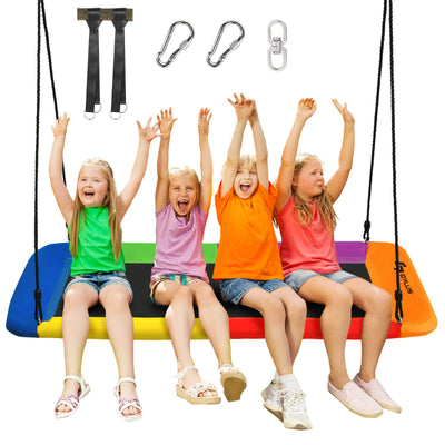 60 Inch Platform Tree Swing Outdoor with 2 Hanging Straps-Multicolor