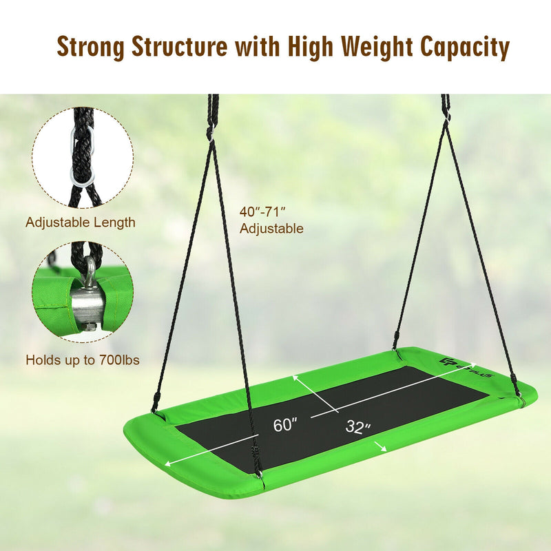 60 Inch Platform Tree Swing Outdoor with 2 Hanging Straps-Green