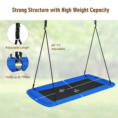 60 Inch Platform Tree Swing Outdoor with 2 Hanging Straps-Blue