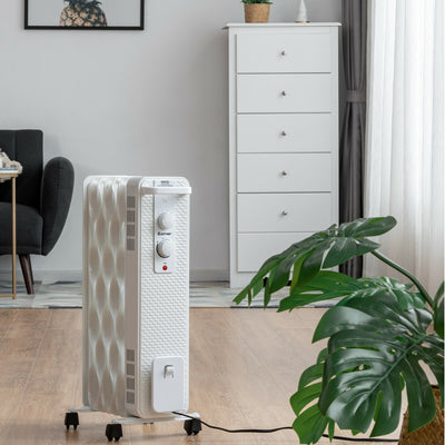 1500 W Oil-Filled Heater Portable Radiator Space Heater with Adjustable Thermostat-White