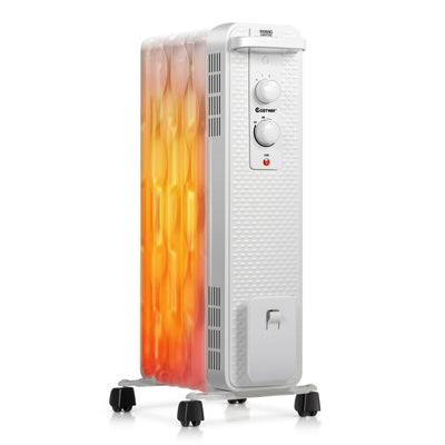 1500 W Oil-Filled Heater Portable Radiator Space Heater with Adjustable Thermostat-White