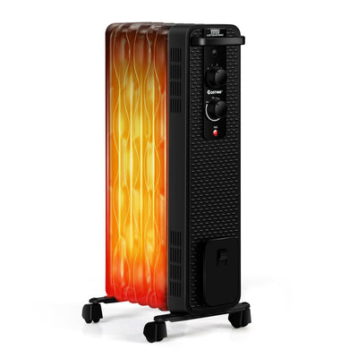 1500 W Oil-Filled Heater Portable Radiator Space Heater with Adjustable Thermostat-Black