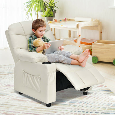 Kids Recliner Chair with Cup Holder and Footrest for Children-Beige