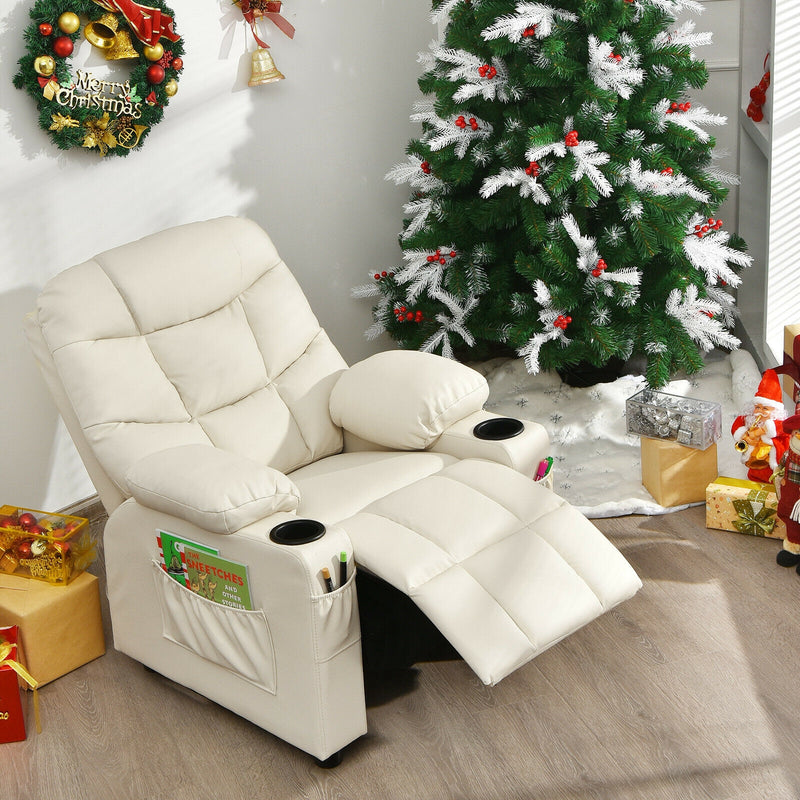 Kids Recliner Chair with Cup Holder and Footrest for Children-Beige