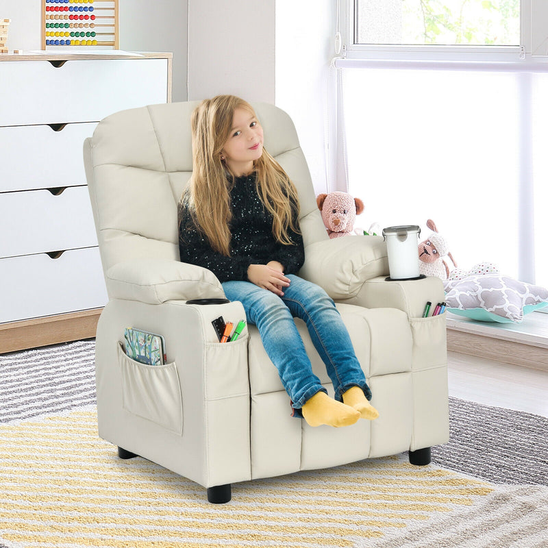 Kids Recliner Chair with Cup Holder and Footrest for Children-Beige