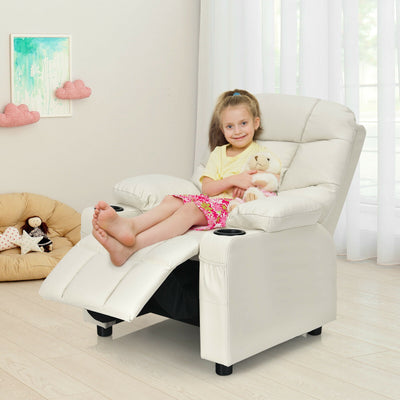 Kids Recliner Chair with Cup Holder and Footrest for Children-Beige