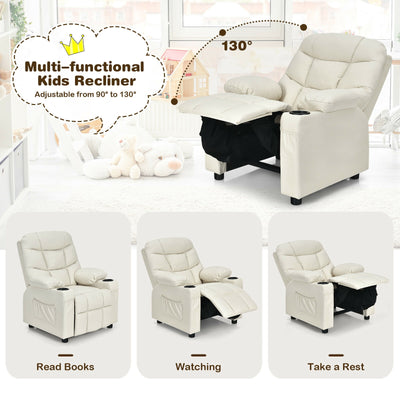 Kids Recliner Chair with Cup Holder and Footrest for Children-Beige