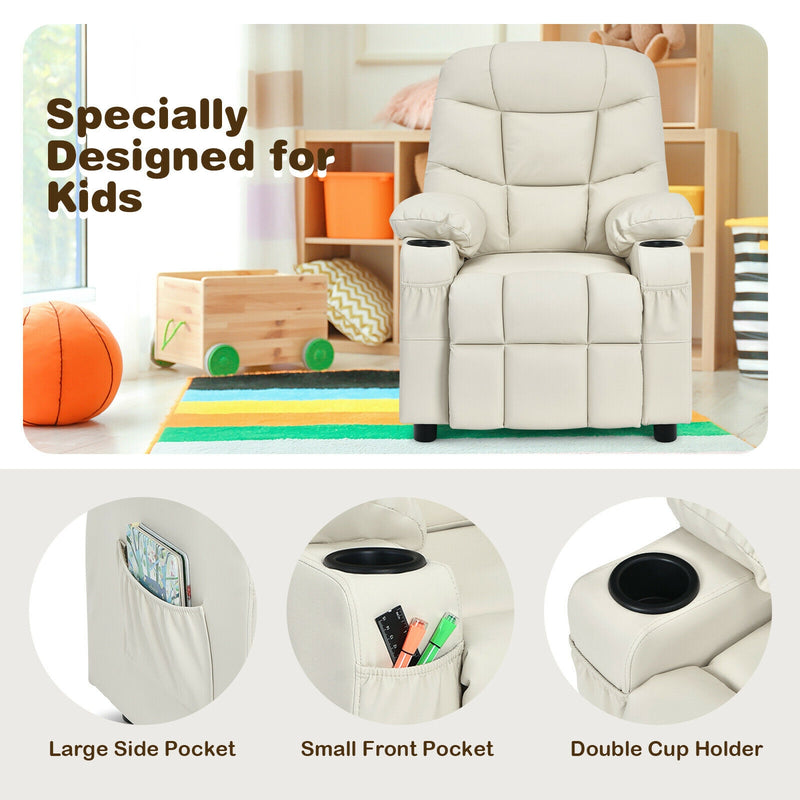 Kids Recliner Chair with Cup Holder and Footrest for Children-Beige