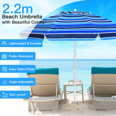 7.2 Feet Portable Outdoor Beach Umbrella with Sand Anchor and Tilt Mechanism for  Poolside and Garden-Navy