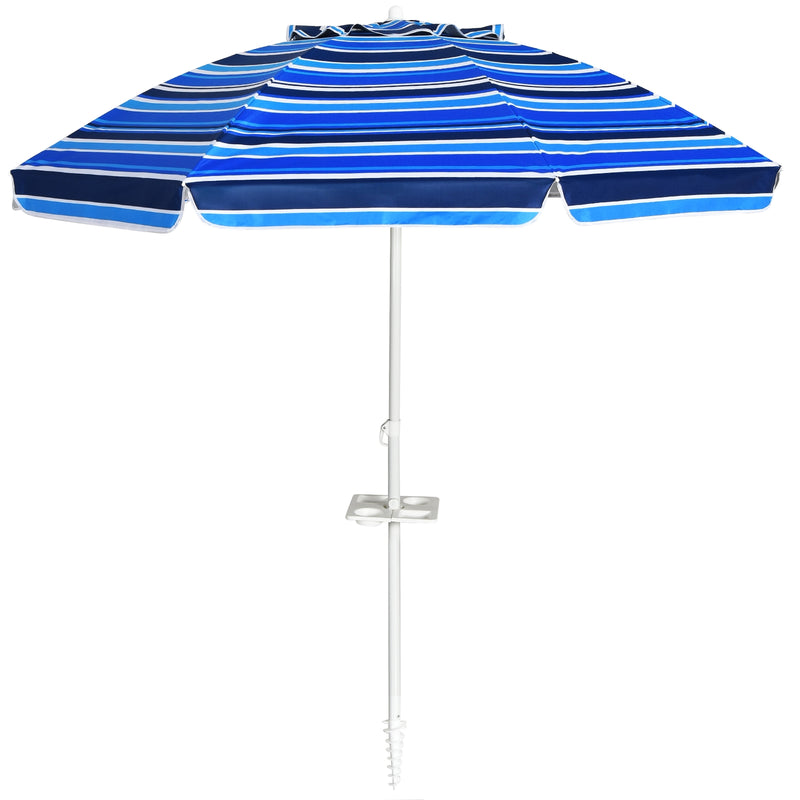 7.2 Feet Portable Outdoor Beach Umbrella with Sand Anchor and Tilt Mechanism for  Poolside and Garden-Navy