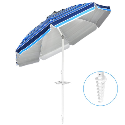 7.2 Feet Portable Outdoor Beach Umbrella with Sand Anchor and Tilt Mechanism for  Poolside and Garden-Navy