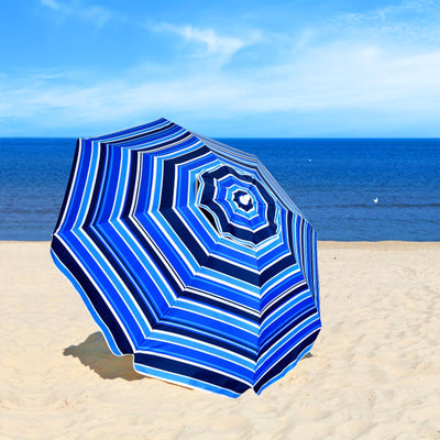 7.2 Feet Portable Outdoor Beach Umbrella with Sand Anchor and Tilt Mechanism for  Poolside and Garden-Navy