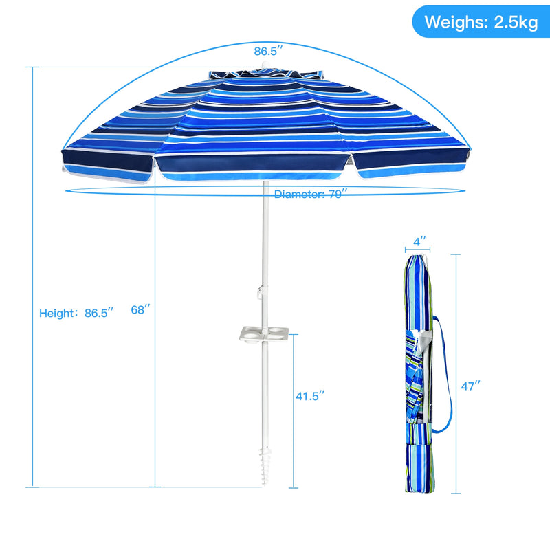 7.2 Feet Portable Outdoor Beach Umbrella with Sand Anchor and Tilt Mechanism for  Poolside and Garden-Navy