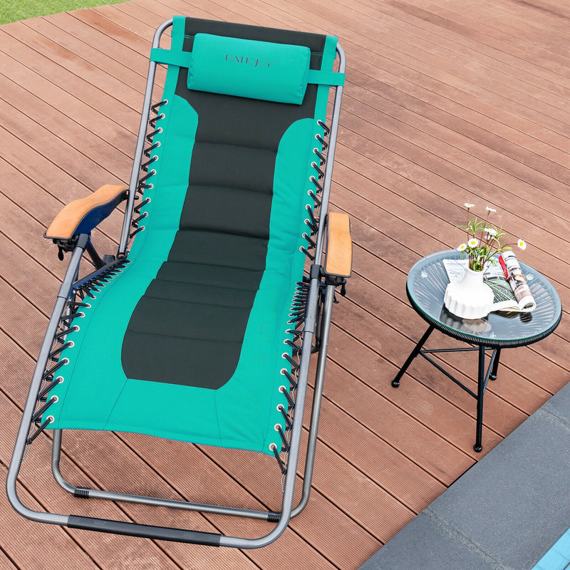 Oversize Folding Adjustable Padded Zero Gravity Lounge Chair-Turquoise