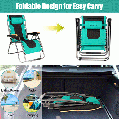 Oversize Folding Adjustable Padded Zero Gravity Lounge Chair-Turquoise