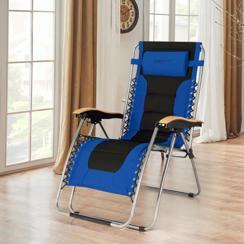 Oversize Folding Adjustable Padded Zero Gravity Lounge Chair-Blue