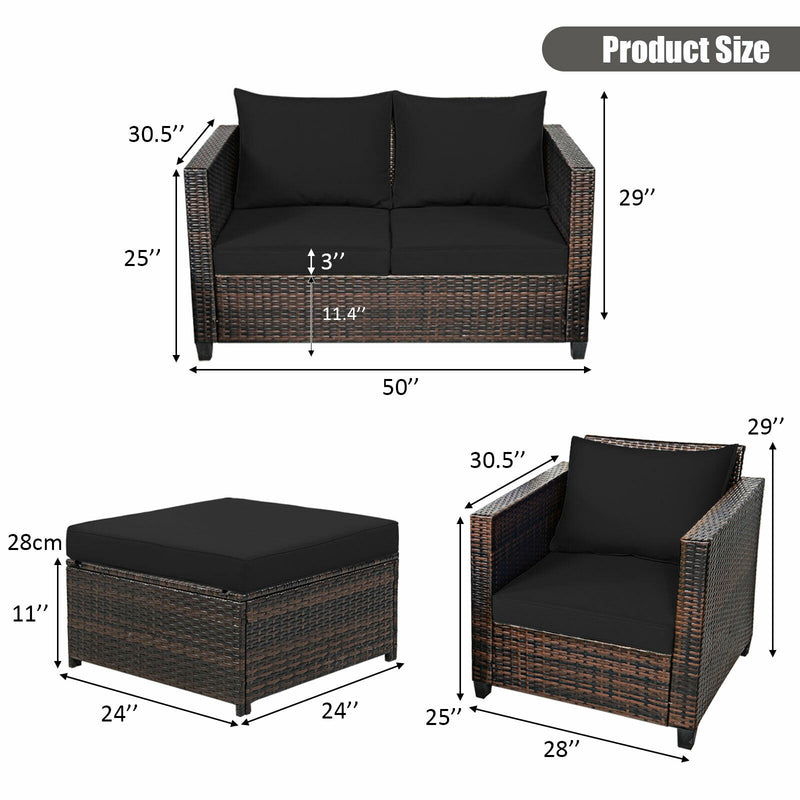 5 Pieces Patio Cushioned Rattan Furniture Set-Black