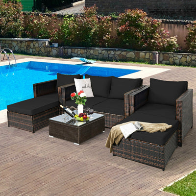 5 Pieces Patio Cushioned Rattan Furniture Set-Black