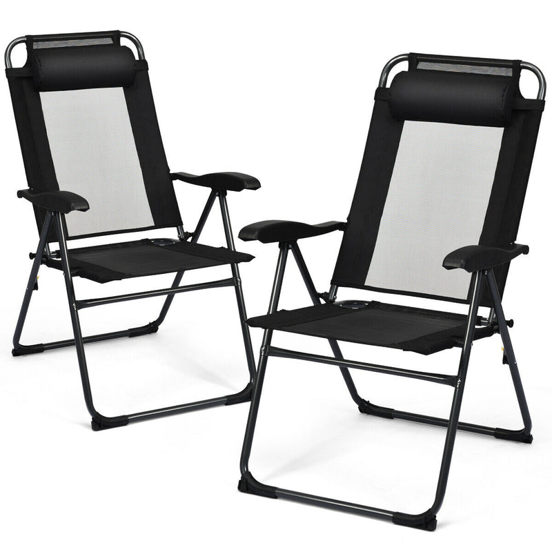 2 Pieces Patio Adjustable Folding Recliner Chairs with 7 Level Adjustable Backrest-Black