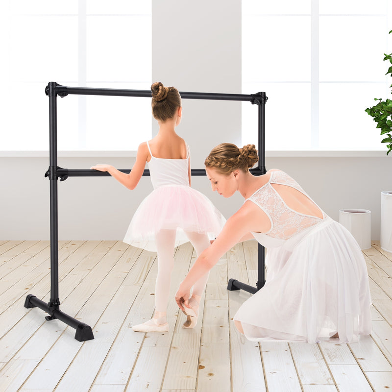 4 Feet Portable Double Freestanding Barre Dancing Stretching-Black