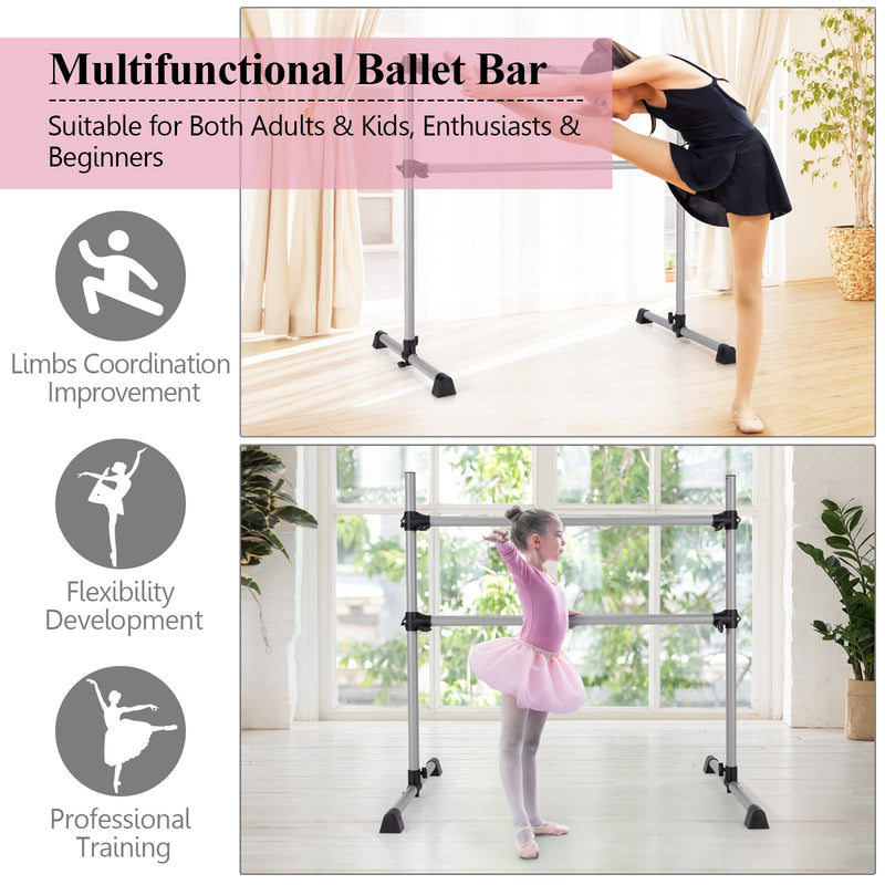 4 Feet Portable Double Freestanding Barre Dancing Stretching-Silver