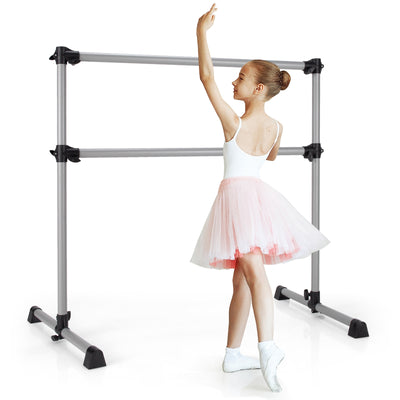 4 Feet Portable Double Freestanding Barre Dancing Stretching-Silver