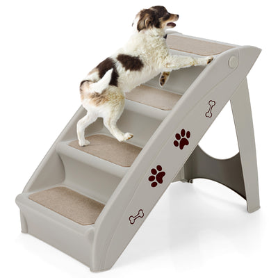 Collapsible Plastic Pet Stairs 4 Step Ladder for Small Dog and Cats-Gray