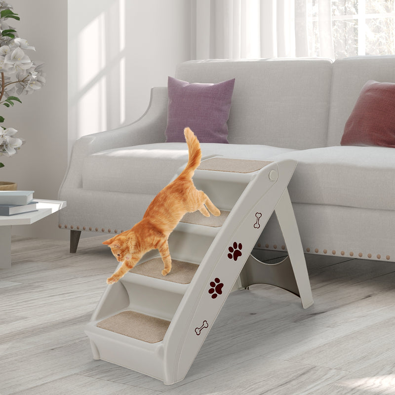 Collapsible Plastic Pet Stairs 4 Step Ladder for Small Dog and Cats-Gray