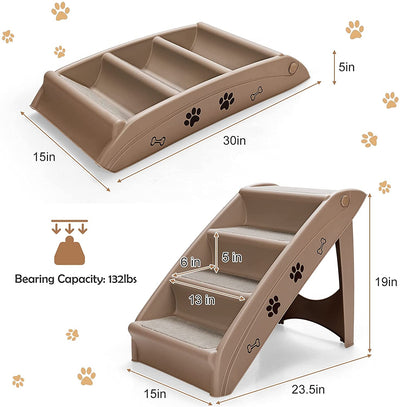 Collapsible Plastic Pet Stairs 4 Step Ladder for Small Dog and Cats-Coffee