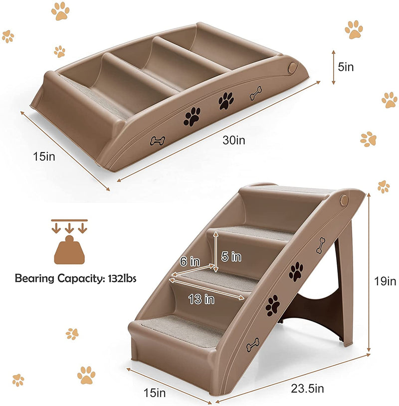 Collapsible Plastic Pet Stairs 4 Step Ladder for Small Dog and Cats-Coffee