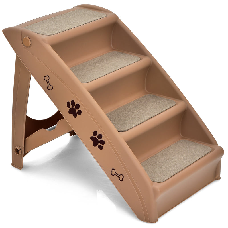 Collapsible Plastic Pet Stairs 4 Step Ladder for Small Dog and Cats-Coffee