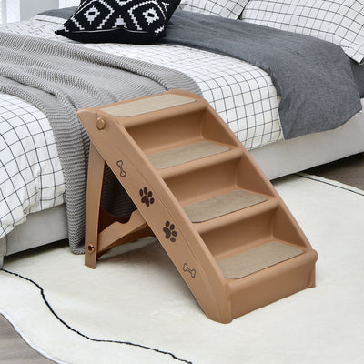 Collapsible Plastic Pet Stairs 4 Step Ladder for Small Dog and Cats-Coffee