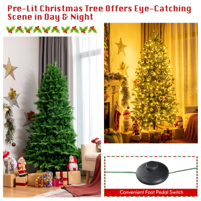 6 Feet Realistic Pre-Lit Hinged Christmas Tree with Lights and Foot Switch