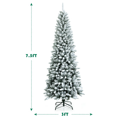 Snow-Flocked Hinged Artificial Christmas Pencil Tree with Mixed Tips-7.5'