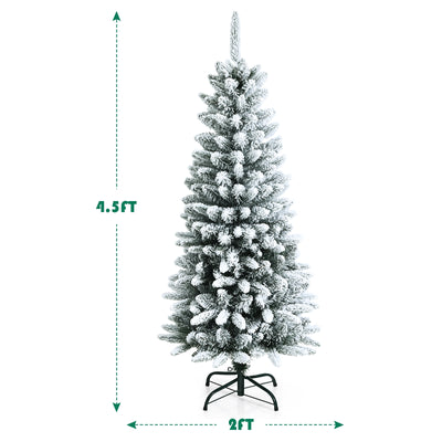 Snow-Flocked Hinged Artificial Christmas Pencil Tree with Mixed Tips-4.5'