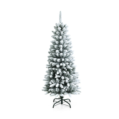 Snow-Flocked Hinged Artificial Christmas Pencil Tree with Mixed Tips-4.5'