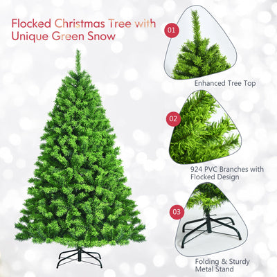 Snow Flocked Artificial Christmas Tree with Metal Stand-7.5'