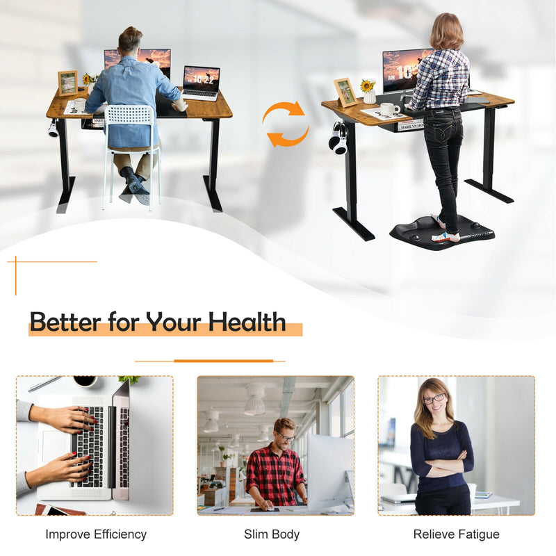 55 Inch x 28 Inch Electric Standing Desk with USB Port Black-Brown